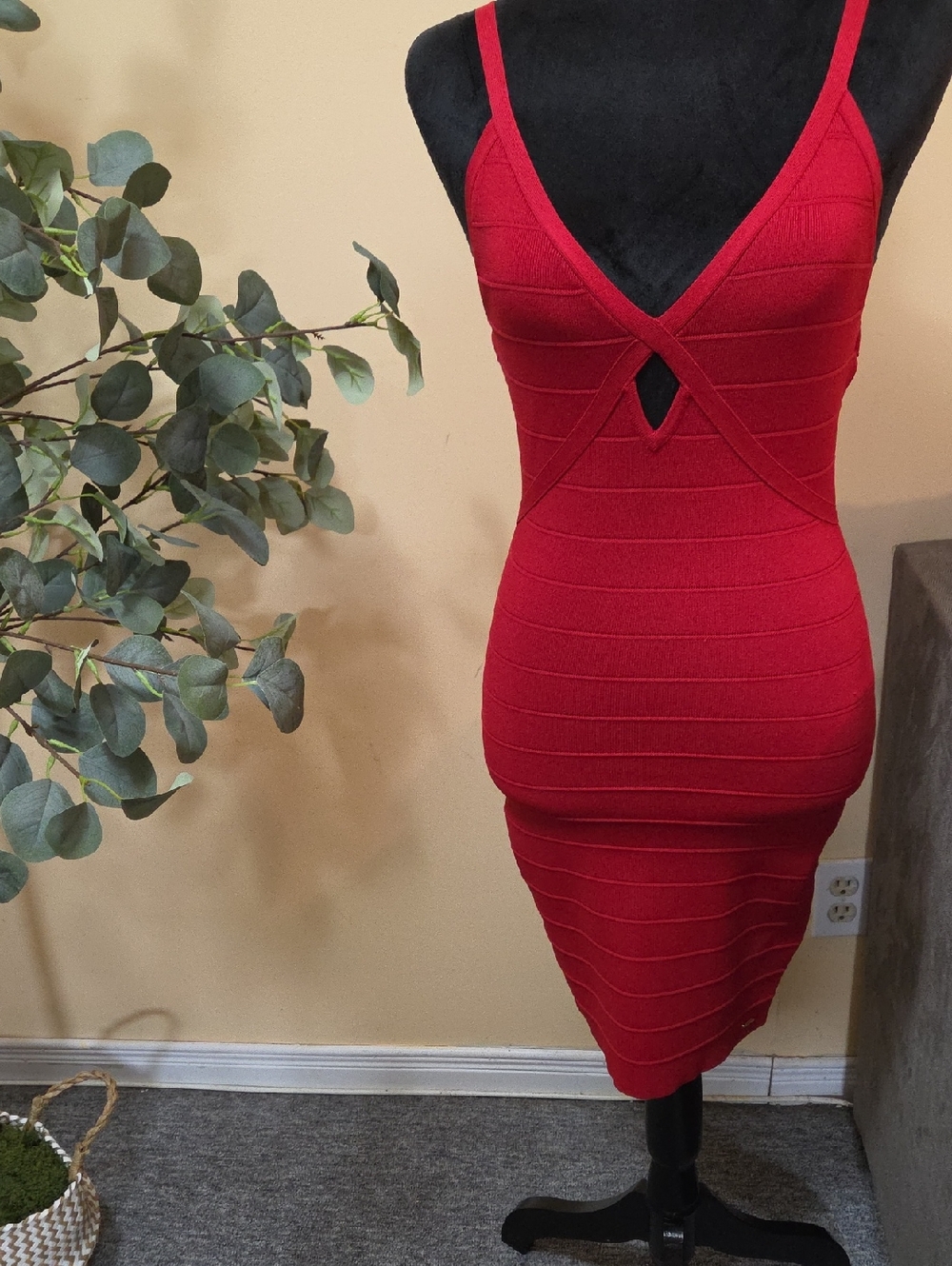 G by Guess Red Bandage Midi Dress with Front Cutout